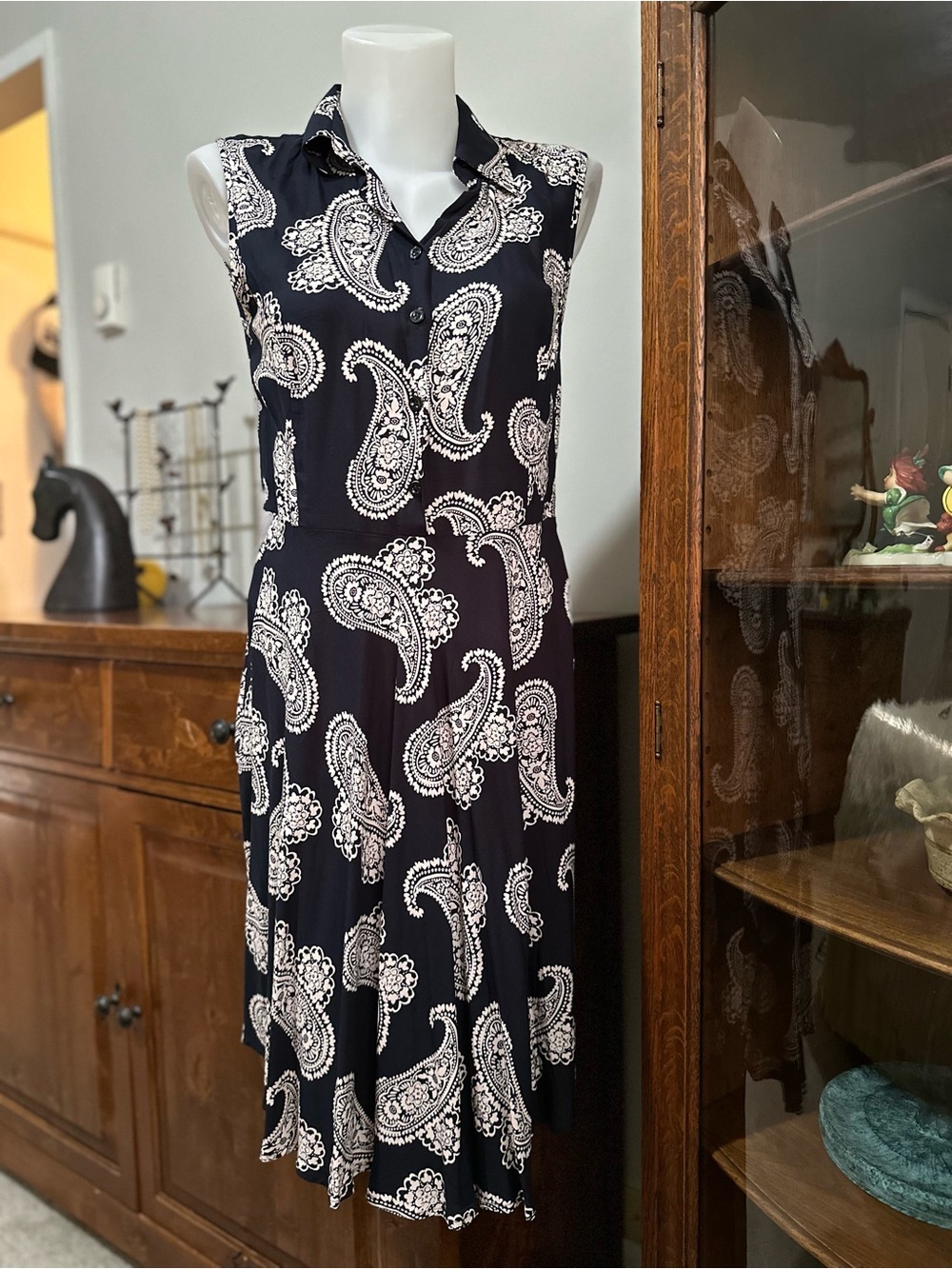 Sleeveless Navy Paisley Dress- never worn